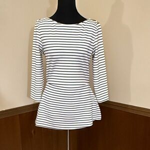 White House Black Market Black White Striped Peplum Top Zip Back S